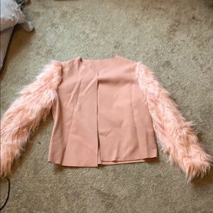 Pink jacket with fur sleeves never worn